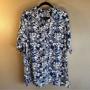 Daniel Cremieux Men's Navy/White Tropical Hawaiian Button up Pocket Shirt Sz XL